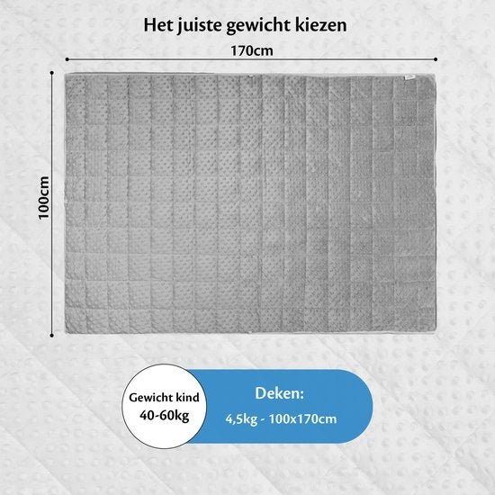 EL-Life Verzwaringsdeken Kind 4,5kg - 100 x 170cm - Zwaartedeken - Weighted Blanket - Verzwaarde Deken - OEKO-TEX Katoen & Minky Fleece