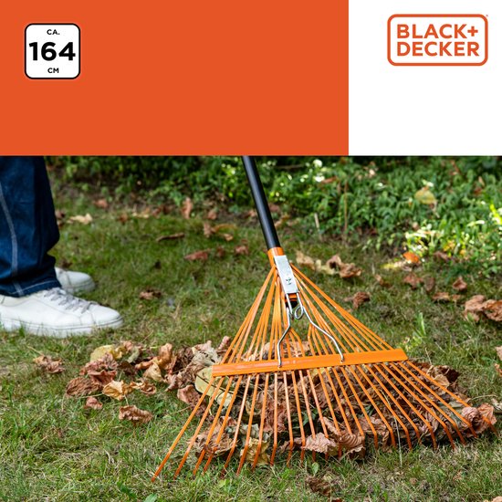 BLACK+DECKER Tuinhark BXGTTO7001 - 164 x 60 x 3 CM - Bladhark met Comfortabele Handgreep - Terugverende Hark - Oranje/Zwart