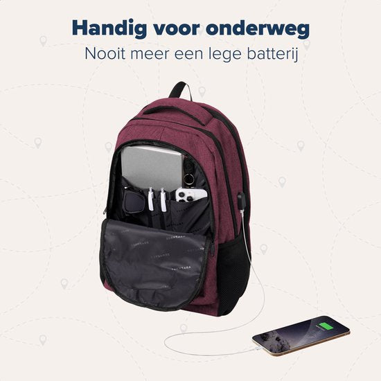 TRVLMORE Rugzak met Levenslange - Rugtas met 17 Inch Laptopvak - Schooltas - Spatwaterdicht - Heren en Dames - Jongens en Meisjes - 36L - Burgundy
