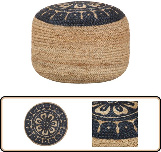 vidaXL - Poef - handgemaakt - 45x30 - cm - jute - blauw