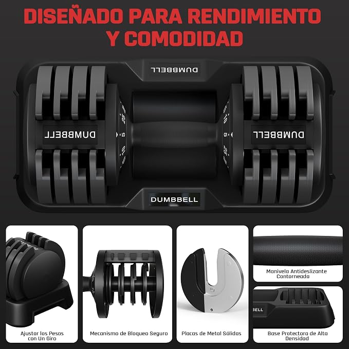 Yaheetech Verstelbare dumbbell - 5–25 kg - 1 stuk - 44 × 22 × 22 cm - Zwart/wit