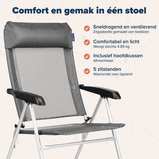 TRVLMORE inklapbaar Kampeerstoel – Verstelbare – 110 kg Draagvermogen – 44 x 40 x 10 cm – Grijs