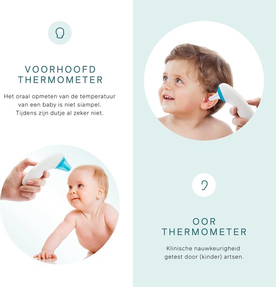 Bintoi® X100 - Digitale Oorthermometer - Infrarood Thermometer Voorhoofd - Temperatuurmeter - koortsthermometer voor volwassenen en baby's - Digitale thermometer lichaam - Instant meting in 1 seconde - Incl. batterijen