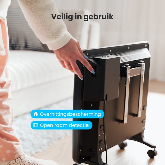 Auronic Convectorkachel - 1000W - Elektrische Verwarming - 3 Standen - Metalen Paneelverwarming - Vrijstaand - Wielen - Zwart