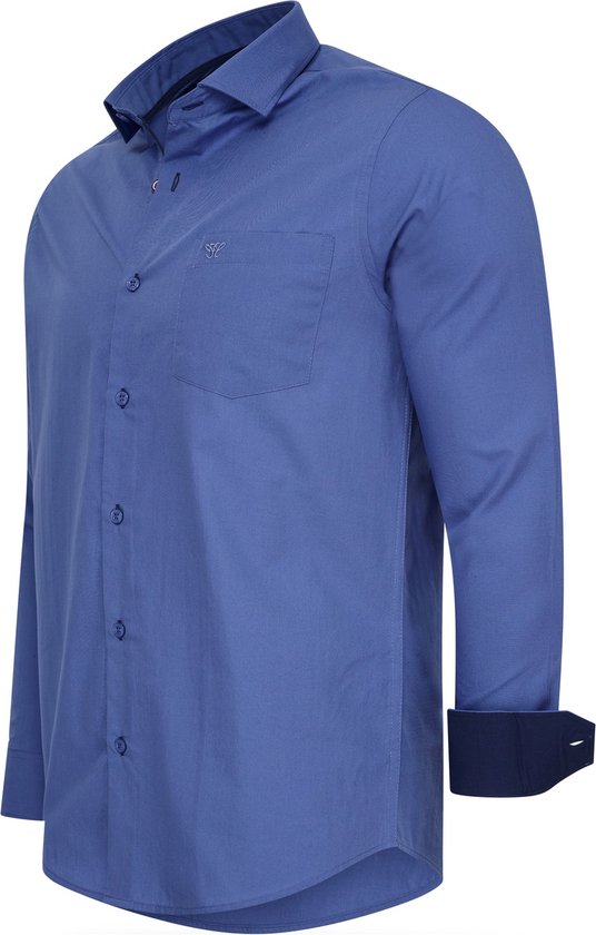 Cappuccino Italia - Heren Overhemden Stretch Overhemd Milano - Blauw - Maat XXL
