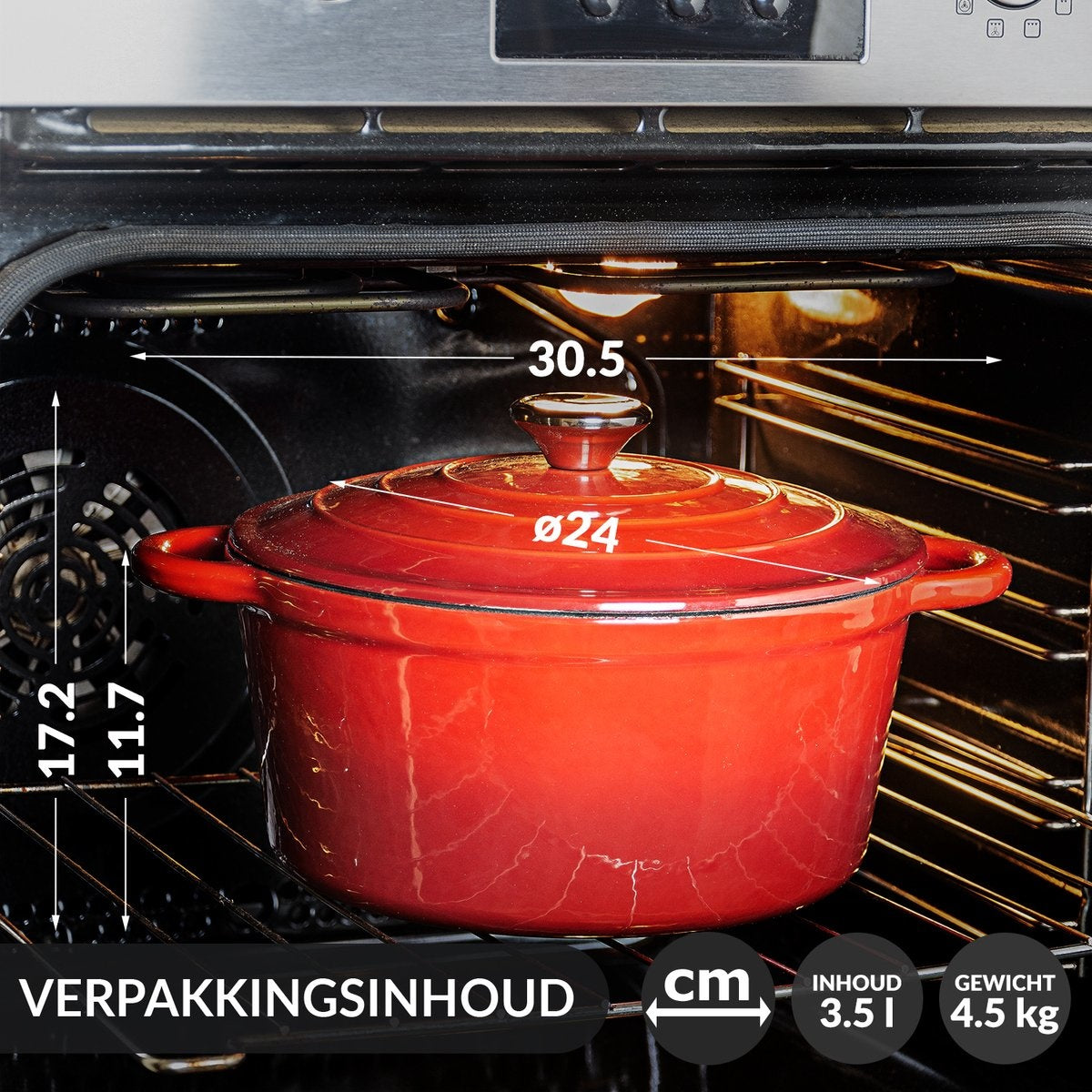 Chefarone Gietijzeren Pan – Braadpan – Inclusief Deksel – Geschikt Voor Alle Warmtebronnen – Geëmailleerd - Rood