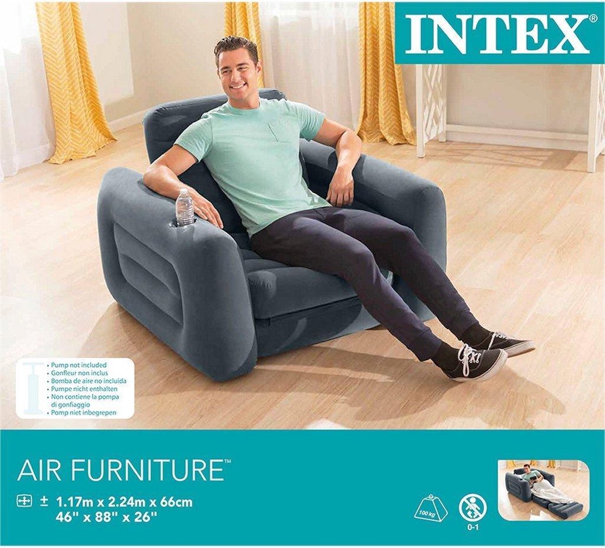Intex Comfortabele 2-in-1 Loungestoel - Fluweelachtig oppervlak - 117 cm x 224 cm x 66 cm