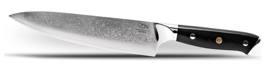 VDN Elegance Damaststaal Koksmes 21 cm – Zwart handvat, roestvrij staal