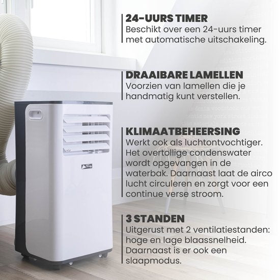 TechnoLife TL-7002 Mobiele Airco - Airconditioning - 7000 BTU - Wit/Zwart