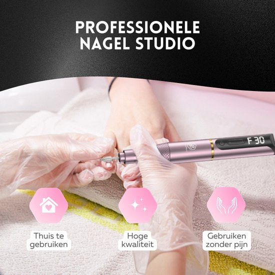 Beeperfect® Draadloze Elektrische Nagelvijl Pro Edition - Nagelfrees - Manicure en Pedicure set - Oplaadbaar - 11 Bitjes en 60 Schuurrolletjes - 30.000RPM - Roze
