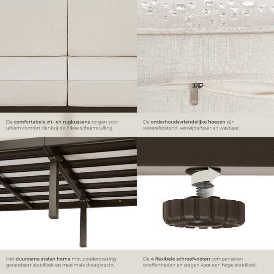 tectake® - Tuin-loungebank Comosa - Voor 2 personen - Tuinbank - 2-zits Loungesofa - Waterafstotende en ultradikke zit-en rugkussens - Draagkracht 125kg per zitplaats - Bruin/beige