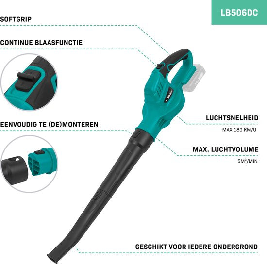 VONROC Accu Bladblazer 20V – 180 km/u – Luchtvolume 5m3/min – Zonder accu en snellader
