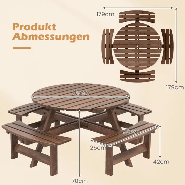 Coast Picknicktafelset - 166,5x166,5x76 cm - 8-Persoons - Hout - Parasolgat - Bruin