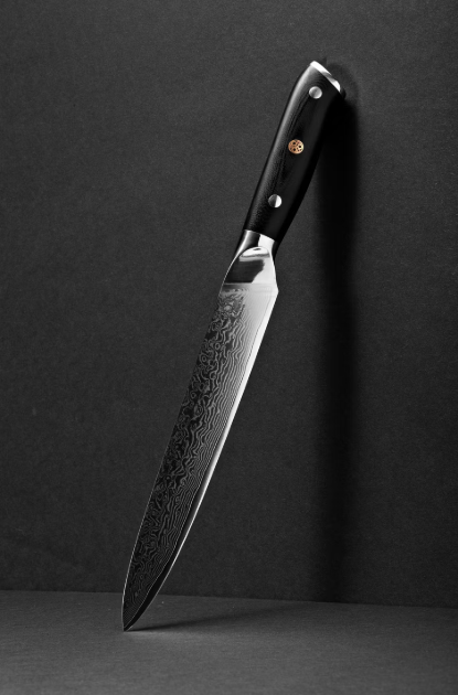 VDN Elegance Damaststaal Vleesmes 21 cm - Zwart Handvat