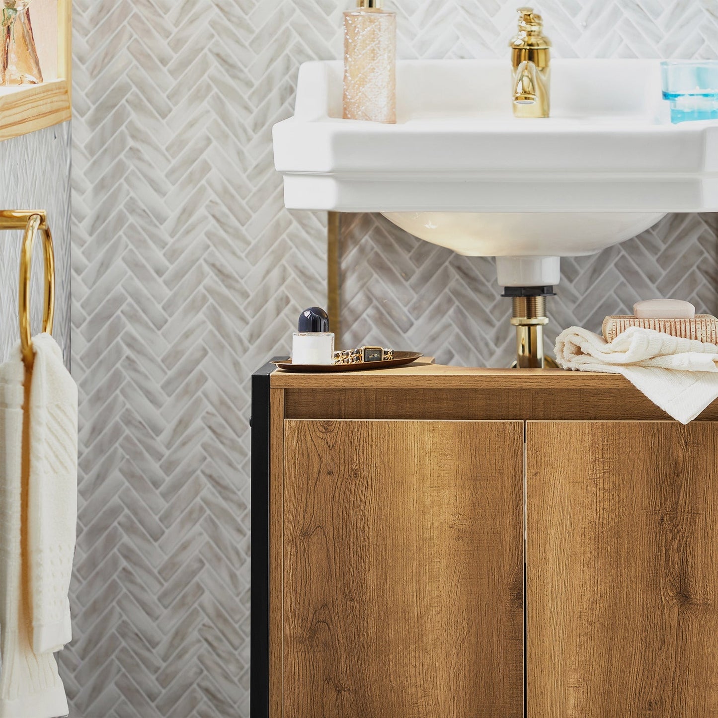 SoBuy BZR63-PF Wastafel Onderkast - Wastafelkast - 60 x 30 x 60 cm - Houtkleurig