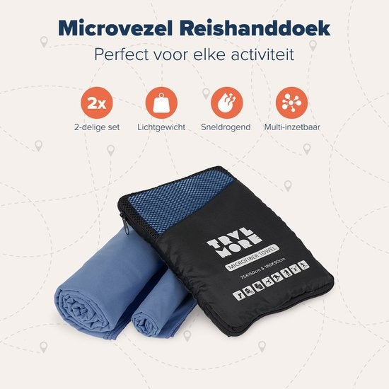 TRVLMORE Microvezel Reishanddoek Set - 2 Stuks - Large (75 x 150 cm) & Extra Large (90 x 180 cm) - Microvezel - Donkerblauw