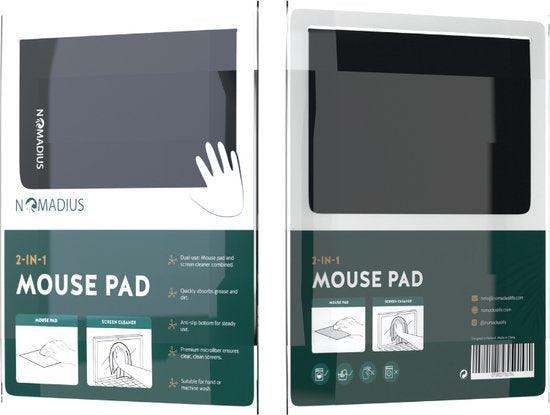 Nomadius 2-in-1 Muismat - Muismat met Anti-slip Laag - Schermreiniger - Opvouwbaar, Draagbaar, Multifunctioneel - Muismatten - Ideaal voor Onderweg & als Schoonmaakdoekje voor Scherm - Mouse Pad - Muismatten - Reisaccessoire