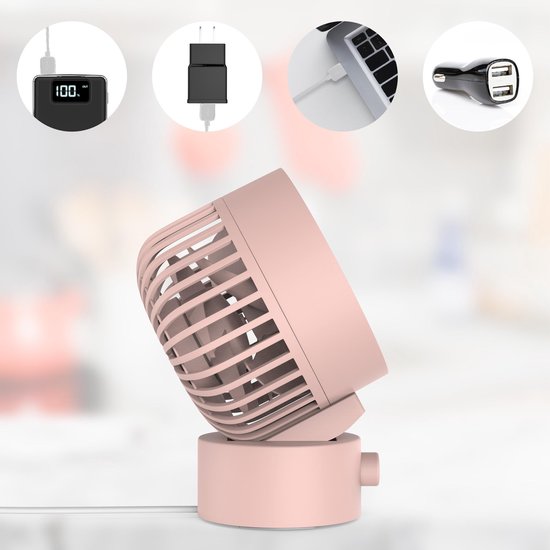 Northwall Mini USB Ventilator - Tafelventilator Roze - Stille Mini Fan - Retro Bureau Ventilator - Klein, Stil en Geruisloos - Dual Motoren - Kantelbaar - 2 Snelheden