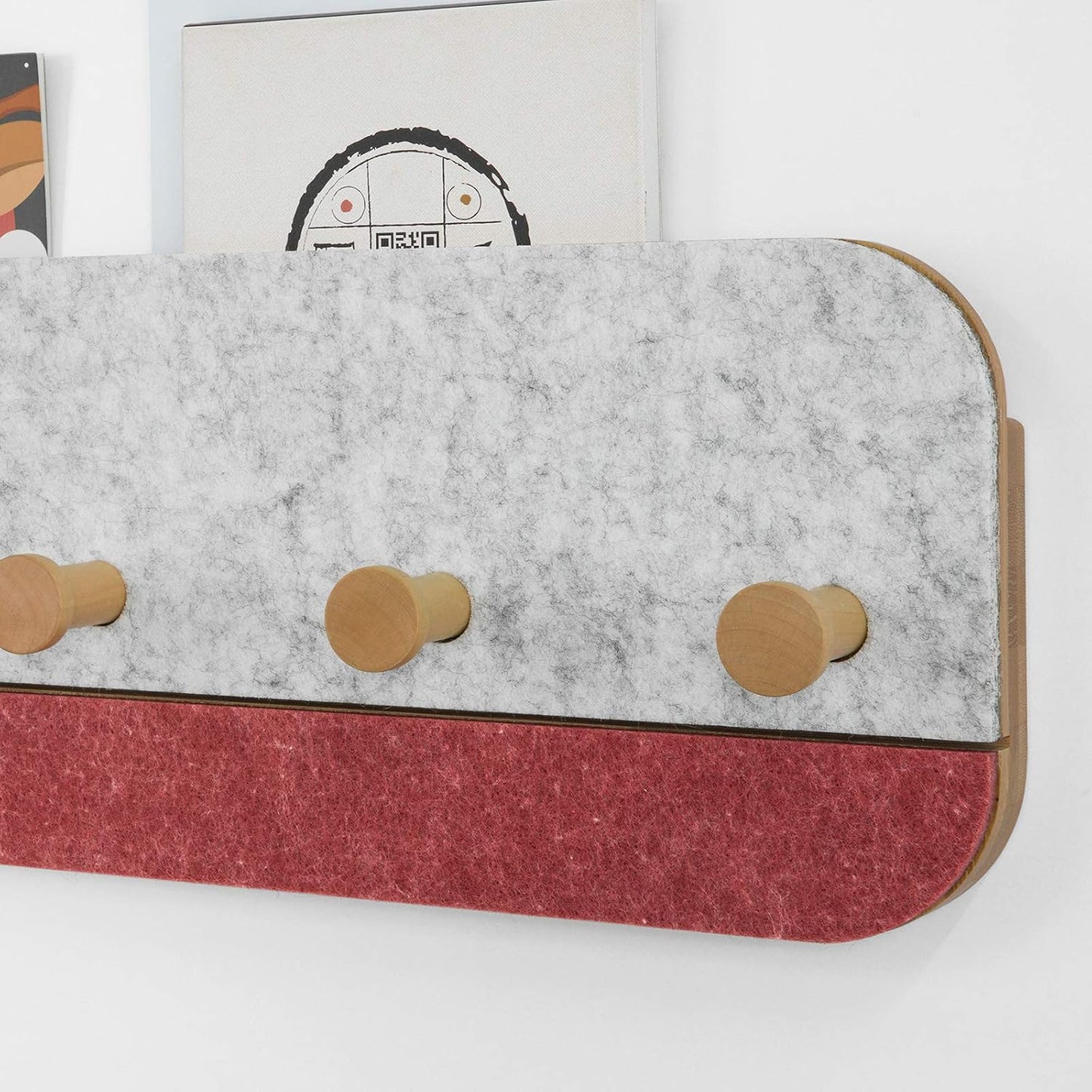 SoBuy FHK16-R Wandkapstok – 5 Haken – Bamboe & Vilt – 55 x 3 x 19 cm – Rood