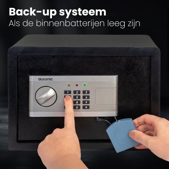 Auronic Elektronische Kluis - Cijferslot - Sleutel - Muurbevestiging - 4,3cm Deur - 130dB Alarm - 28L - 30x38x30cm - 10KG - Staal - Zwart