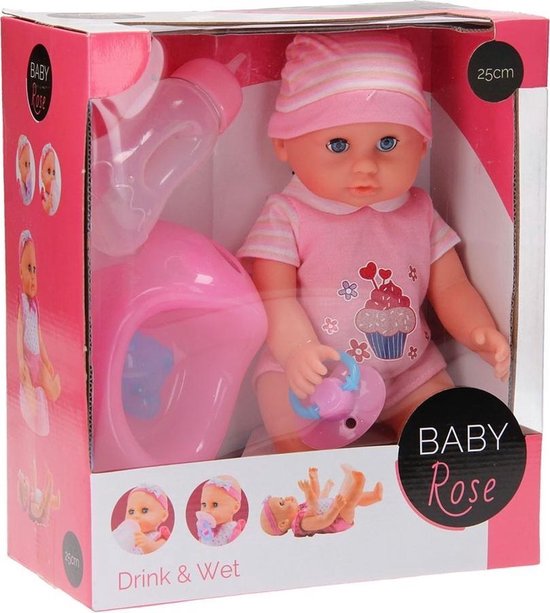 Baby Rose drink- en plaspop 25cm - Babypop