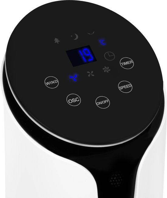 VONROC Luxe Ventilator - Torenventilator – hoogte 86 cm – Incl. afstandsbediening - 3 snelheden – zwenkfunctie - 15 uurs timer - wit