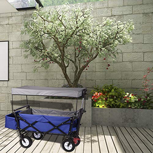 Woltu Transportwagen Opvouwbaar - Stevig Stalen Frame Blauw - 80 kg Draagvermogen, Met Rem en Afneembare Zonneklep - 4 Zwenkwielen 100x50x90 cm
