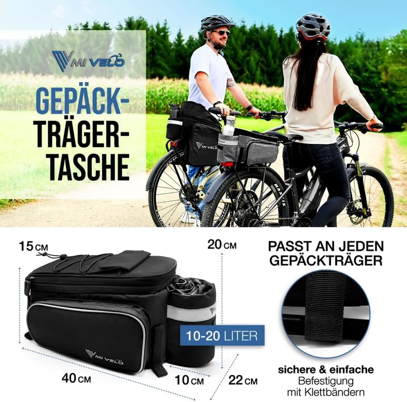 MIVELO Fietstas Bagagedrager - Geïsoleerd - Tot 20L - Waterafstotend - 40 x 22 x 20 cm - Zwart
