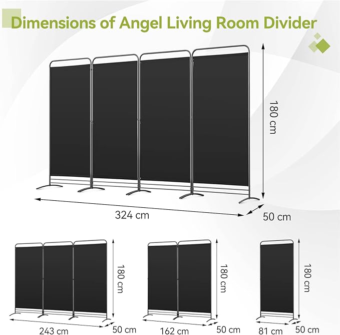 Angel Living Parawan Kamerscherm - 3 Panelen - 165cm Hoog - Zwart