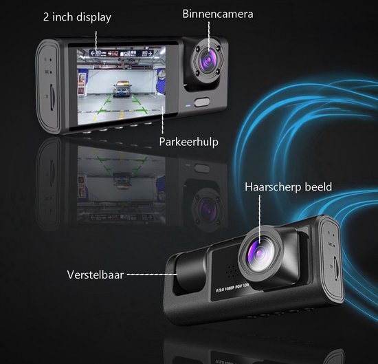 Tech Essentials® Dual Dashcam S1-Wifi Voor Auto - Met Achteruitrijcamera Universeel - Full HD - Met 64GB Micro SD-Kaart - Met Nachtzicht - APP | Voor En Achter