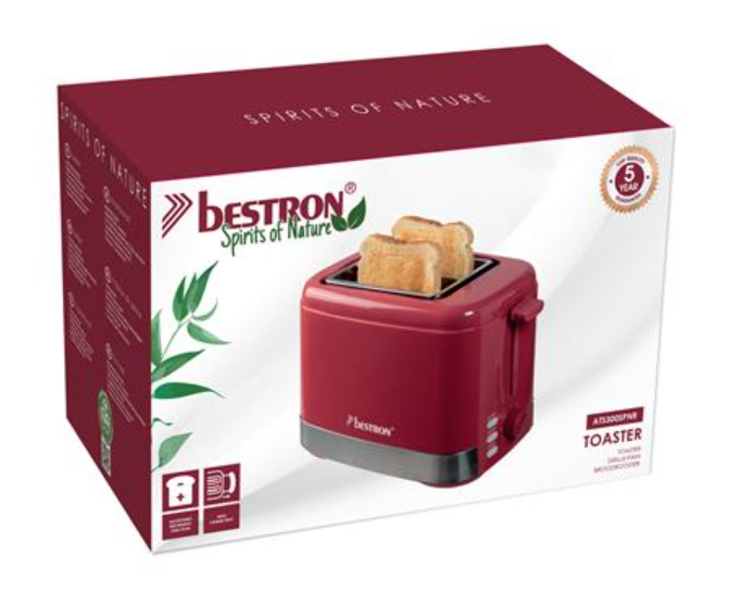 Bestron ATS300SPNR Broodrooster - 2 Sleuven - 800 W - 7 Bruiningsstanden - 19,3 x 28,4 x 17,1 cm - Rood