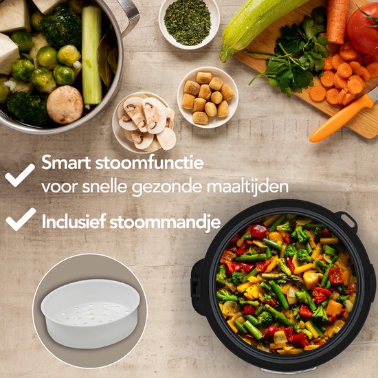 Aviro Rijstkoker - Slowcooker - 1,2L - 7 Functies - Warmhoudfunctie - Rice Cooker - Anti Aanbaklaag - Multicooker - 2-6 Personen - RVS