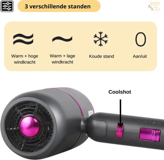 BAESS Föhn met diffuser - Reisföhn Inklapbaar - Ionische Haardroger - 2000W - Coolshot - Krullen - Haarföhn - Hair Dryer - Grijs