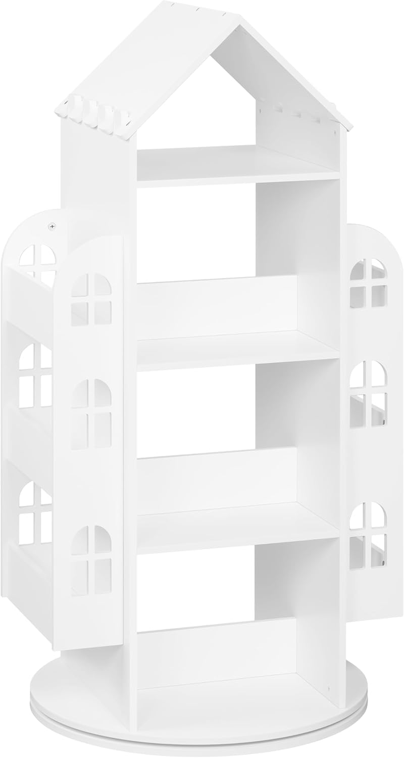 Woltu Draaibare Kinderboekenkast Wit 63x59x125 cm – Montessori Opbergkast met 4 Niveaus en Zijvakken