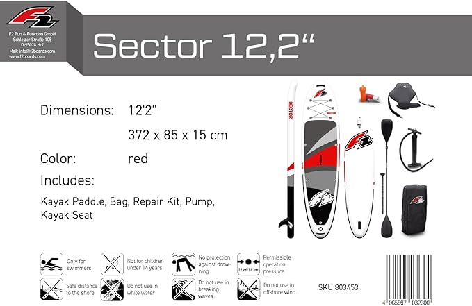 F2 Sector Red SUP Board Limited Edition 2024 – Opblaasbaar Allround Paddle Board met Kajakzitje – 372 cm