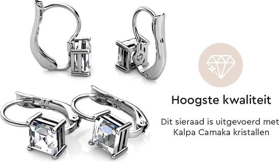 Yolora Dames Oorbellen - Kalpa Camaka Kristallen - Zilverkleurig - 18K Witgoud Verguld - Vrouwen Oorhangers Zilver - Sieraden - Luxe Giftbox - Geschenkdoos - Cadeau doos - Exclusieve Geschenkverpakking - Mooie Cadeauverpakking