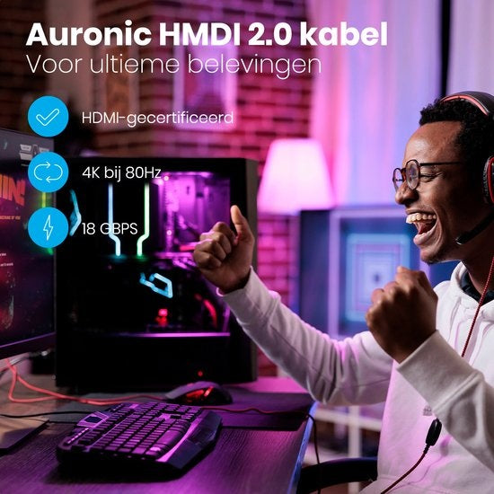 Auronic HDMI Kabel - 5M - 18Gbps - HDMI 2.0 - Hoge Snelheid en Resolutie - 4K (60 Hz) - Zwart