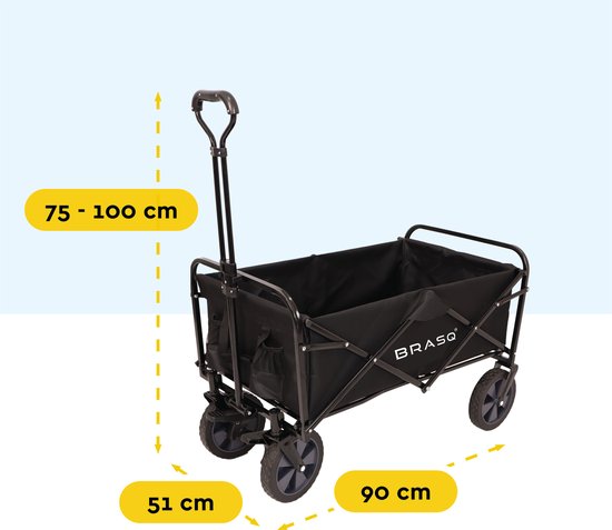 BRASQ Bolderkar Opvouwbaar - 100 Liter - 80 KG Draagkracht - Draaibare wielen mét rem - 90x51x100 CM - Verstelbare hendel - Inklapbare Bolderwagen - Compact – Zwart