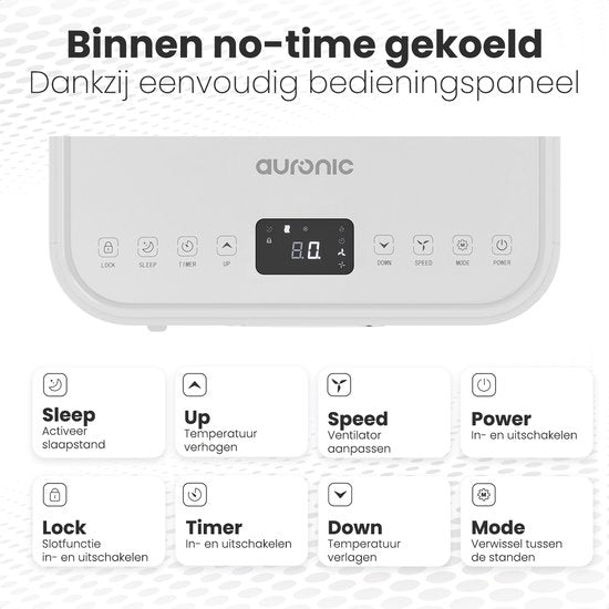 Auronic Mobiele Airco – 3 - in -1 – 7000 BTU, 310 m³/u – 31.5 x 31 x 69.8 cm – Wit