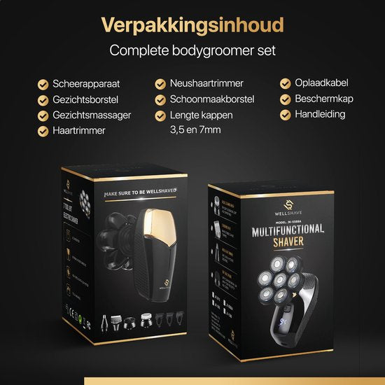 Wellshave 5 in 1 Scheerapparaat Mannen Deluxe - Gezicht en Hoofd Trimmer - Nat en Droog Shaver - Neustrimmer - Skull shaver