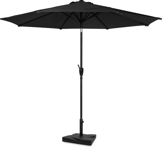 VONROC Premium Stokparasol Recanati Ø300cm – Incl. parasolvoet & beschermhoes - Ronde parasol - Kantelbaar – UV werend doek - Zwart