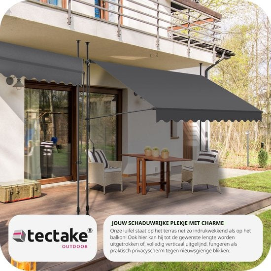 tectake - klemluifel - Zonnescherm – Zonneluifel - Verstelbaar - Klem-zonwering - Zonnescherm Balkon - 300 x 180 cm - zwartgrijs – zonwering - 404965