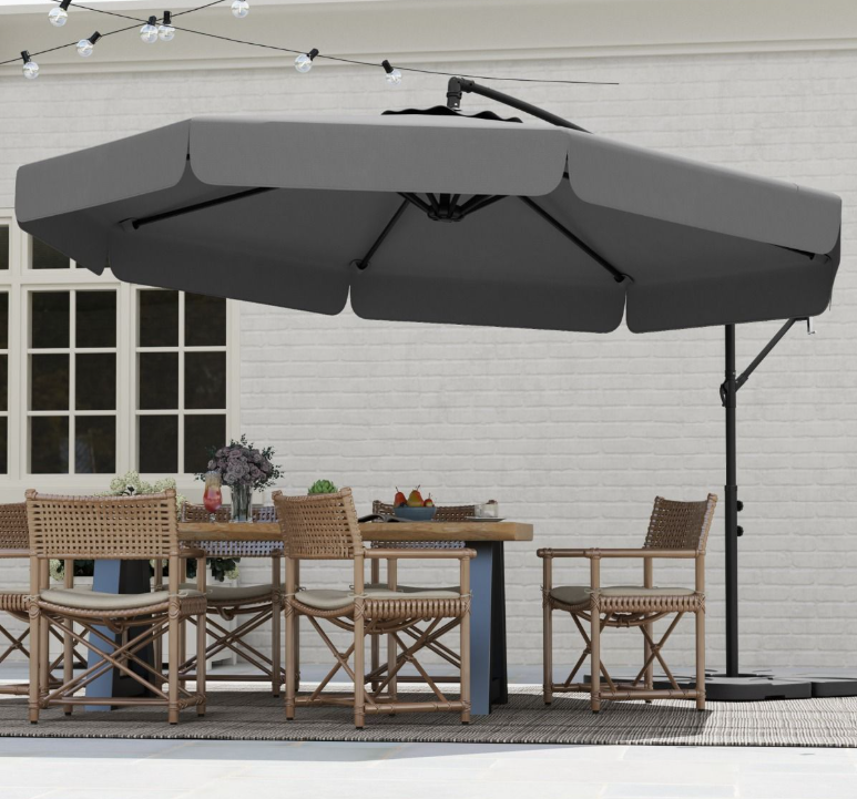 Coast Zweefparasol 305 cm met Beschermhoes en Volant – Grijs