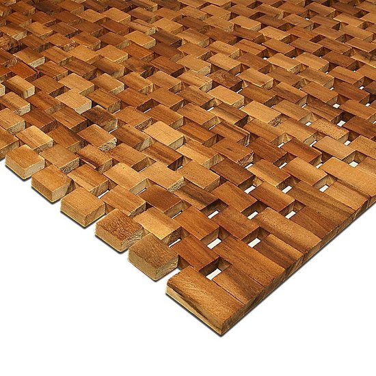 Badmat - Acaciahout Antislip Blokjespatroon 80x50cm - FSC gecertificeerd