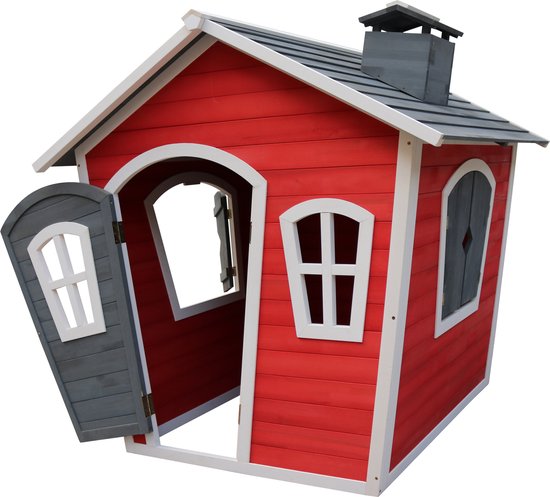 Sunny Olaf Speelhuis in Rood/grijs - FSC hout - Speelhuisje voor de tuin / buiten - Tuinhuisje voor kinderen