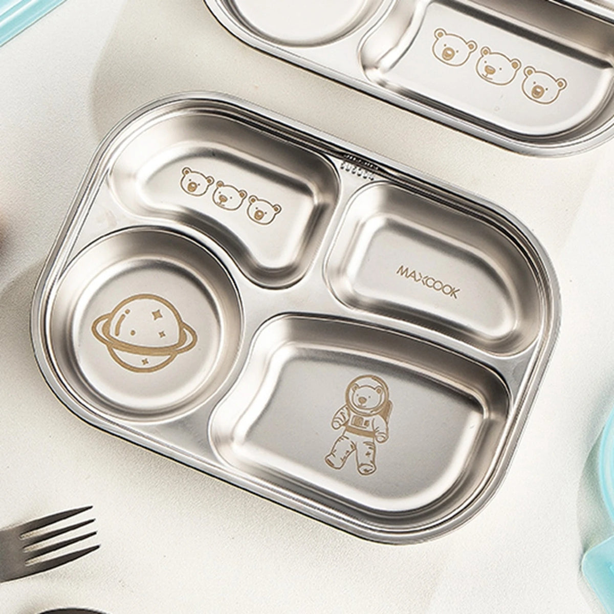 Maxcook Bento Lunchbox – 4 Vakken – 316 Roestvrij Staal – Ruimtevaartdesign – MCWA5499ontainer with Space Astronaut Pattern Lid, Portable Lunch Container for Office Picnic MCWA5499