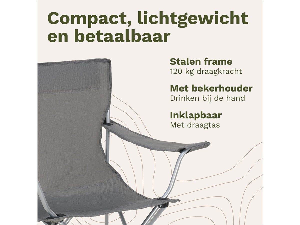 Trvlmore Campingstoelen Basic Set van 2 - Zwart - 2,2 kg per stoel - Draagvermogen 120 kg