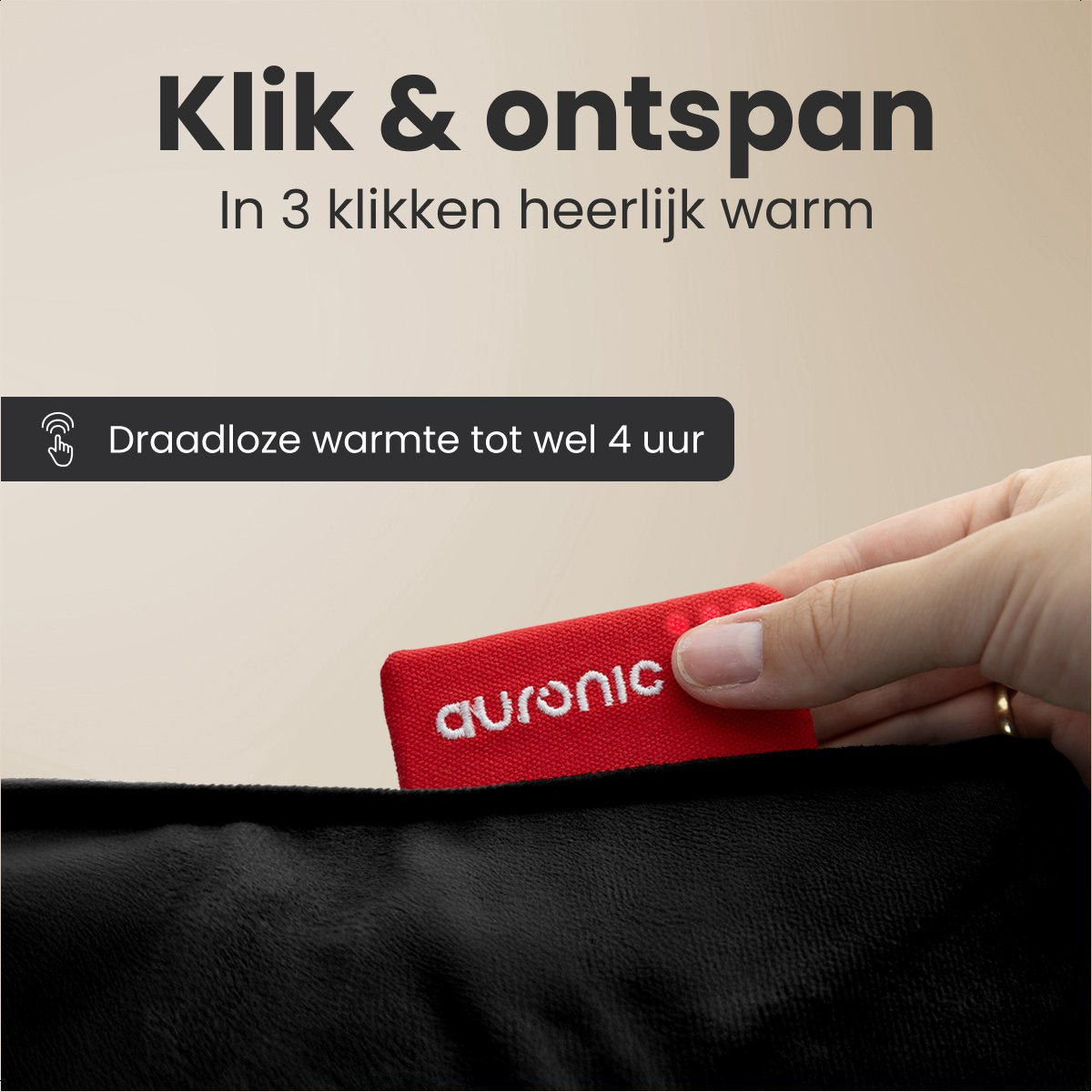 Auronic Warmtekussen - Velvet - 45x45 - Draadloos - Oplaadbaar - Elektrisch kussen - Infrarood - Zwart