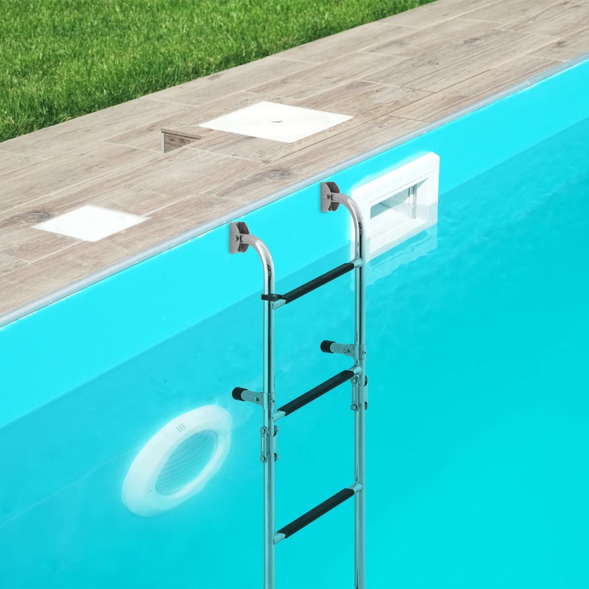 Coast Zwembadtrap met 4 Treden - Opvouwbaar - Roestvrij Staal - 90 x 27,5 x 13 cm - Zilver