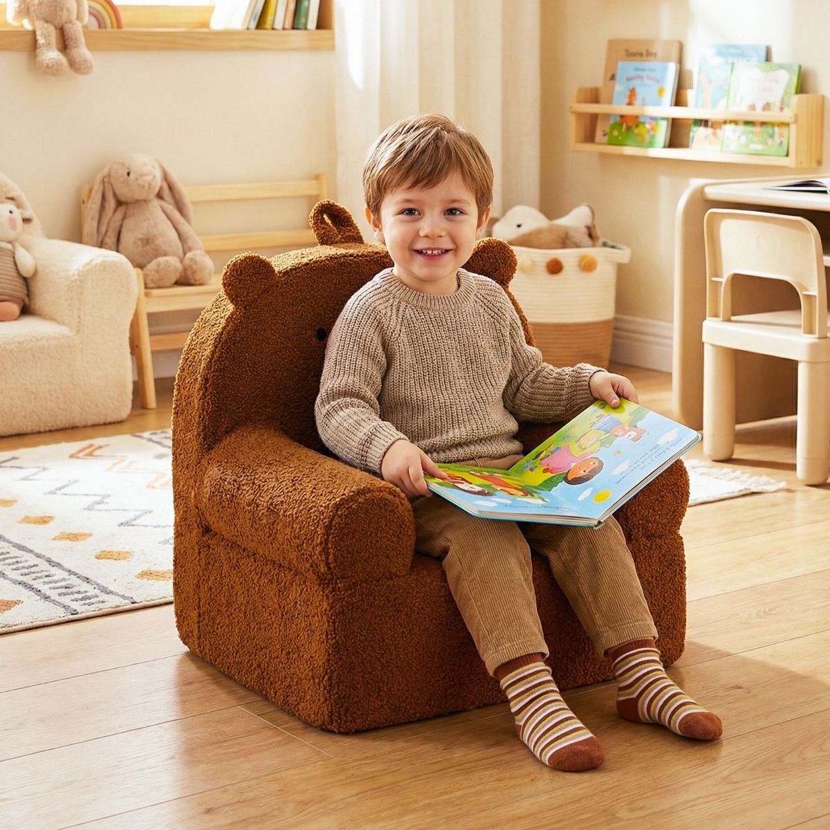 Coast Kinderbank Beer - Afneembare teddyfleece hoes - Lichtgewicht met handvat - Bruin